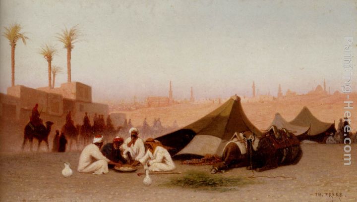 A late afternoon meal at an encampment, Cairo painting - Charles Theodore Frere A late afternoon meal at an encampment, Cairo art painting